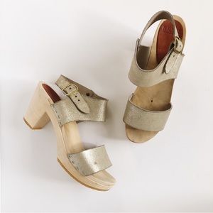 Bryr Miranda High Heel Clog Sandal Toe Metallic White Gold Size 40